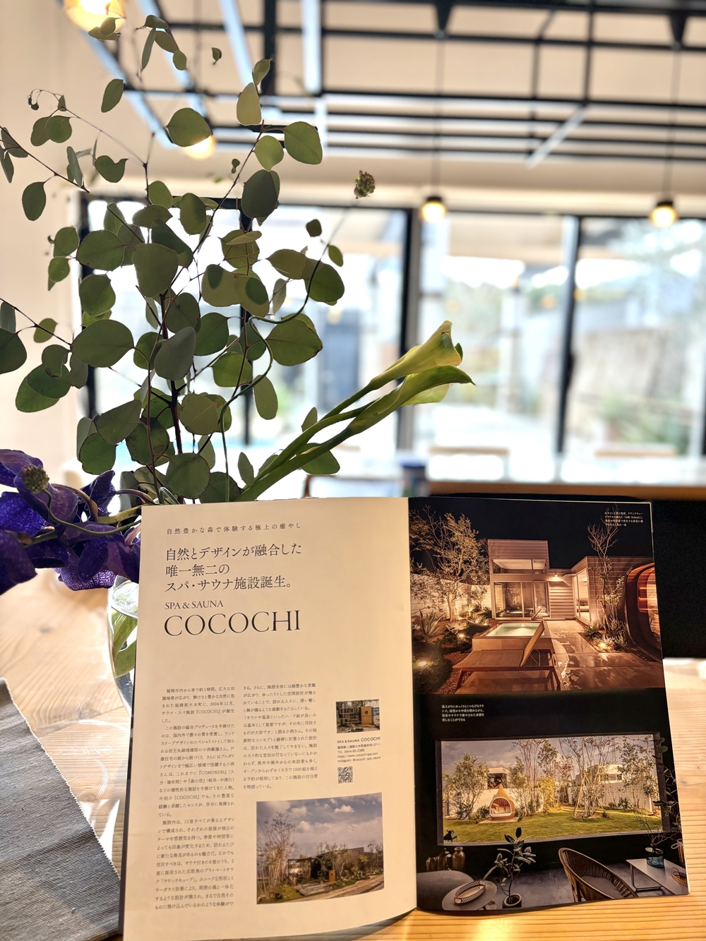 <p>2025年1月31日発刊 シティ情報ふくおかmook本”NOBLE”に特集記事が掲載されました。</p>
<p>弊社の小西が総合プロデュースをした</p>
<p>大木町にある自然とデザインが融合した唯一無二のスパ・サウナ施設</p>
<p>”SPA&SAUNA COCOCHI” をご紹介していただいております。</p>
<p>施設内は13室全てが異なるデザインで構成され、</p>
<p>それぞれの部屋が独自のテーマや雰囲気をもっており</p>
<p>季節や時間帯によって印象が変化する為、</p>
<p>訪れるたびに新たな発見ができるのが魅力的となっております。</p>
<p>2024年12月下旬にオープンしてから、早くも県外や海外からの来訪者も多く</p>
<p>1000組を超える予約が殺到しているとのことです。</p>
<p>この施設の注目度の高さを物語っています。</p>
<p>皆様も是非、今までにないスパ・サウナ施設</p>
<p>COCOCHIへご来店下さい!</p>
<p>↓↓↓↓</p>
<p><a href="https://www.cocochi spa.com/"><img loading="lazy" class="alignnone wp image 66786 size thumbnail" role="img" src="https://www.tanushimaru.co.jp/wp content/uploads/2025/02/logo.svg" alt="" width="300" height="300" /></a></p>
<p> </p>
<p> </p>